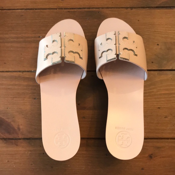Tory Burch Ines Wedge Slide Sea Shell Pink Leather - Picture 1 of 7